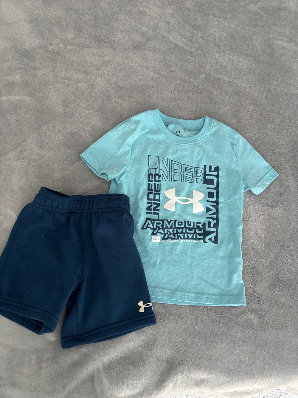 Under Armour Teal Graphic Tee with Navy Athletic Shorts
